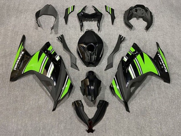 2013-2024 Glossy Black Green White Stripe Kawasaki EX300 Motorcycle Fairings