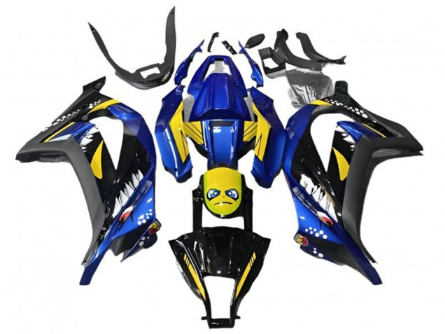 2013-2024 Blue Yellow Black Shark Kawasaki EX300 Motorcycle Fairings