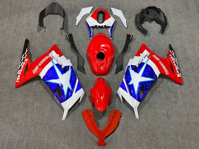 2013-2024 White Red Blue Star Captain America Kawasaki EX300 Motorcycle Fairings