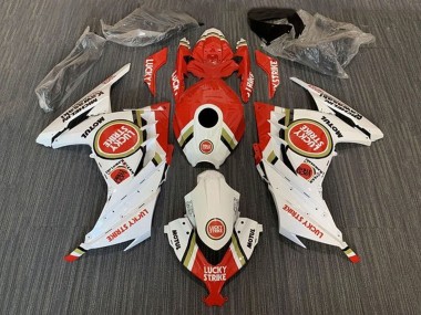 2013-2024 White Red Lucky Strike Kawasaki EX300 Motorcycle Fairings