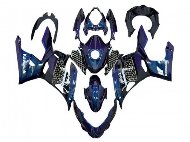 2018-2024 Blue White Honeycomb Kawasaki Ninja 400 Motorcycle Fairings