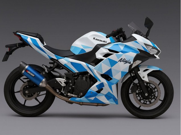 2024-2025 White Blue Geometric Kawasaki Ninja 500 EX500R Motorcycle Fairings