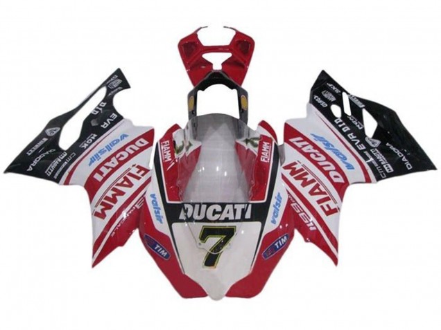 2011-2014 White Red Glossy Black Fiamm Tim 7 Ducati Panigale 1199 Motorcycle Fairings
