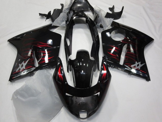 1996-2007 Glossy Black Red Flame Honda CBR1100XX Blackbird Motorcycle Fairing