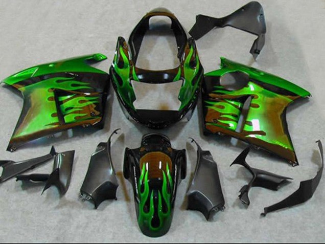 1996-2007 Glossy Black Green Flame Honda CBR1100XX Blackbird Motorcycle Fairings