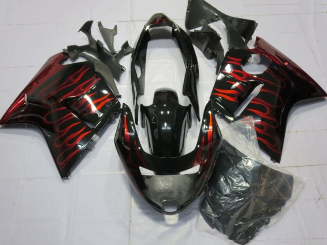 1996-2007 Glossy Black Red Flame Honda CBR1100XX Blackbird Motorcycle Fairings