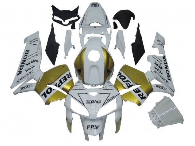2005-2006 White Gold Repsol Honda CBR600RR Motorcycle Fairings
