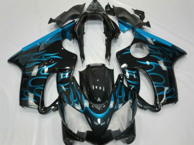 2001-2003 Glossy Black Light Blue Flame Honda CBR600 F4i Motorcycle Fairings