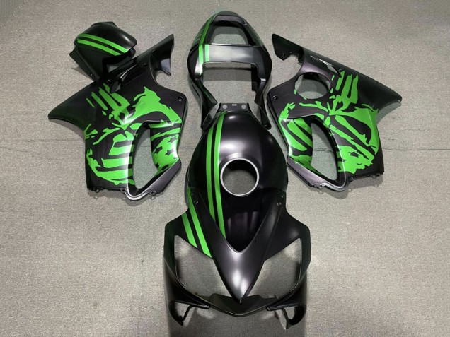 2001-2003 Green Matte Black Skull Honda CBR600 F4i Motorcycle Fairings