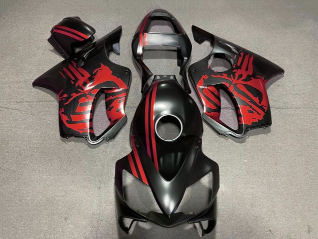 2001-2003 Red Matte Black Skull Honda CBR600 F4i Motorcycle Fairings