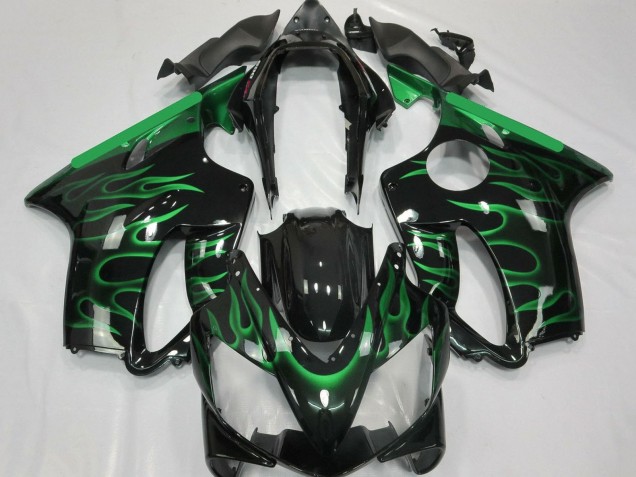 2004-2007 Glossy Black Green Flame Honda CBR600 F4i Motorcycle Fairings