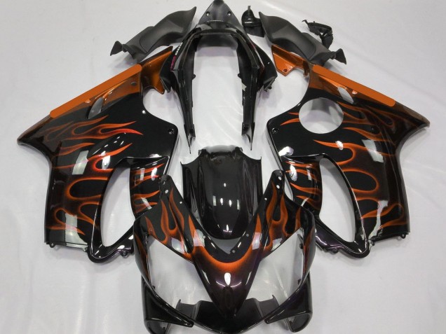 2004-2007 Glossy Black Orange Flame Honda CBR600 F4i Motorcycle Fairings