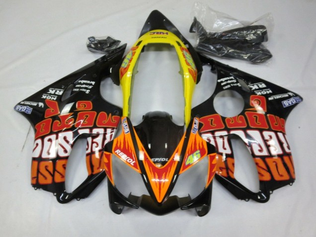 2004-2007 Yellow Orange Glossy Black Rossi Honda CBR600 F4i Motorcycle Fairings