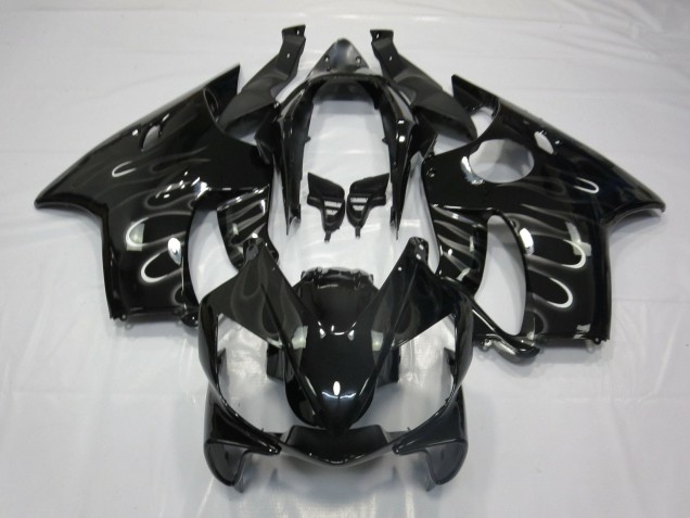 2004-2007 Glossy Black White Flame Honda CBR600 F4i Motorcycle Fairings