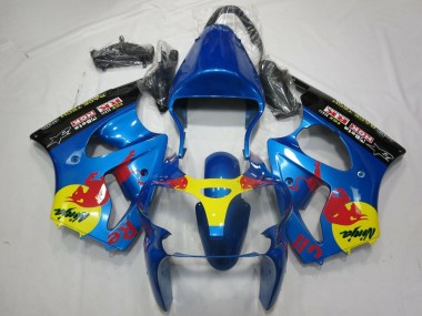 2000-2002 Blue Yellow Black Red Bull Kawasaki ZX6R Motorcycle Fairings