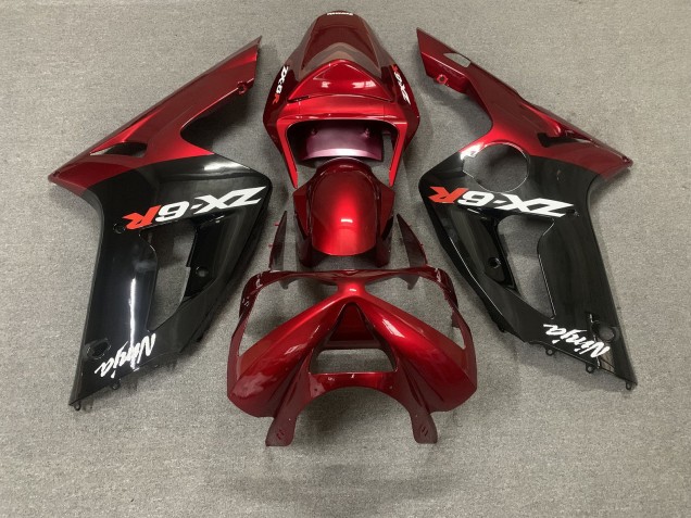 2003-2004 Red Glossy Black White Ninja Kawasaki ZX6R Motorcycle Fairings