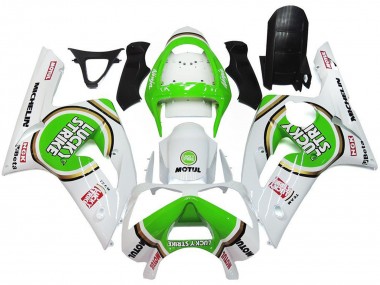 2003-2004 White Green Motul Lucky Strike Kawasaki ZX6R Motorcycle Fairings
