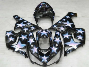 2005-2006 Black Blue White Star Kawasaki ZX6R Motorcycle Fairings