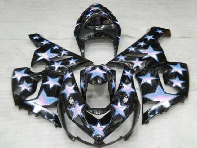 2005-2006 Black Blue White Star Kawasaki ZX6R Motorcycle Fairings