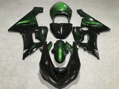 2005-2006 Green Glossy Black Kawasaki ZX6R Motorcycle Fairings
