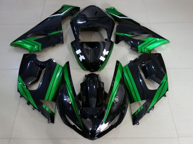 2005-2006 Green White Glossy Black Kawasaki ZX6R Motorcycle Fairings