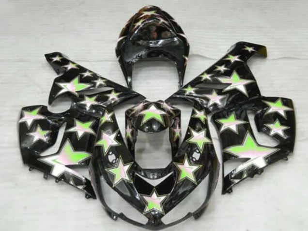 2005-2006 Black Green Star Kawasaki ZX6R Motorcycle Fairings