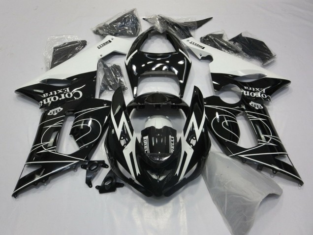 2005-2006 Glossy Black White Corona Extra Tribal Kawasaki ZX6R Motorcycle Fairings