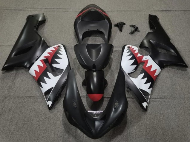 2005-2006 Matte Black White Red Shark Kawasaki ZX6R Motorcycle Fairings