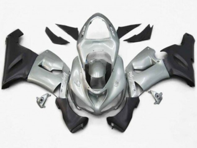 2005-2006 Silver Matte Black Kawasaki ZX6R Motorcycle Fairings