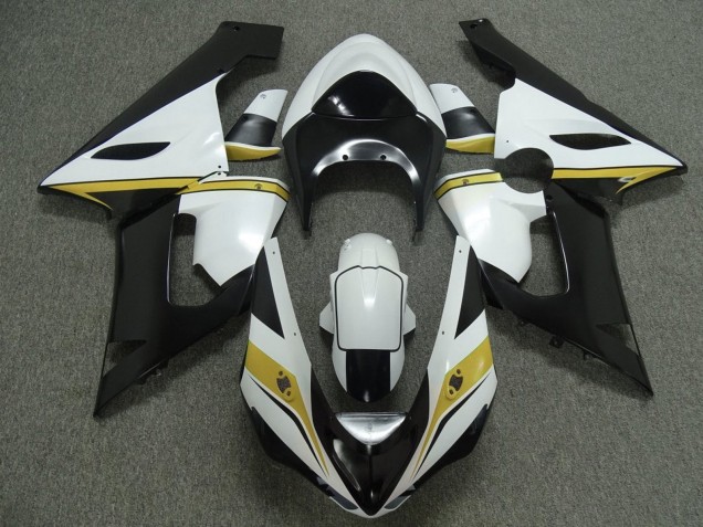 2005-2006 White Black Yellow Kawasaki ZX6R Motorcycle Fairings