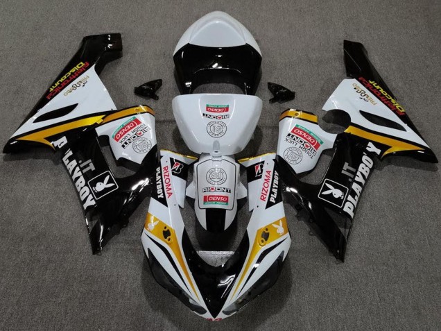 2005-2006 White Black Gold Red Rizoma Playboy Kawasaki ZX6R Motorcycle Fairings