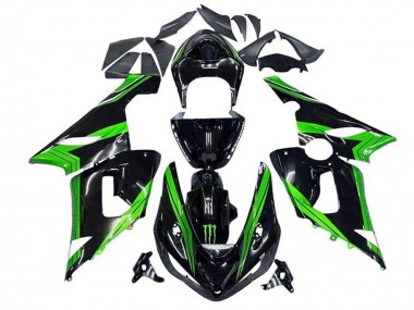2005-2006 Green Glossy Black Monster Stripe Kawasaki ZX6R Motorcycle Fairings