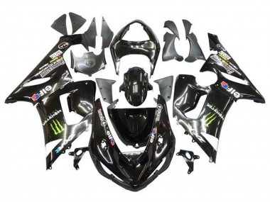 2005-2006 Glossy Black Yellow Monster Kawasaki ZX6R Motorcycle Fairings