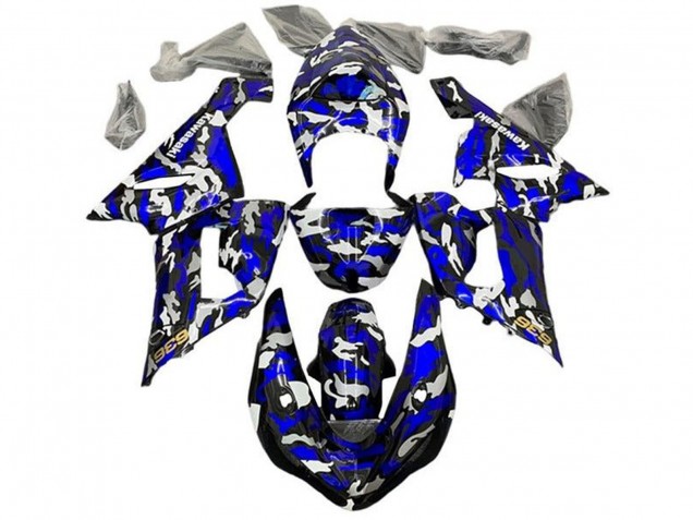 2005-2006 Blue Camouflage Kawasaki ZX6R Motorcycle Fairings
