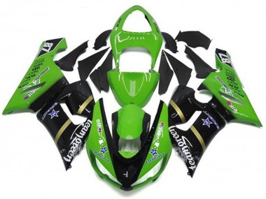 2005-2006 Green Glossy Black Blue Star Team Green Kawasaki ZX6R Motorcycle Fairings