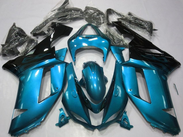 2007-2008 Light Blue Black Kawasaki ZX6R Motorcycle Fairings