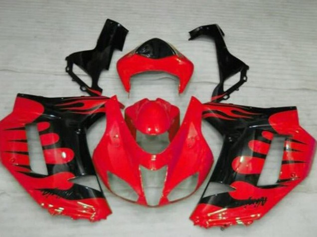 2007-2008 Red Black Flame Kawasaki ZX6R Motorcycle Fairings