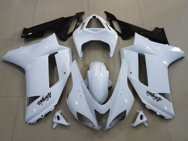 2007-2008 White Black Kawasaki ZX6R Motorcycle Fairings