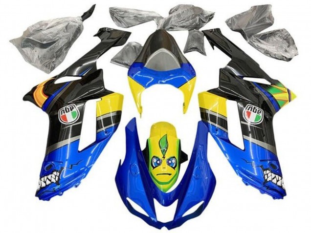 2007-2008 Blue Black Yellow Shark Kawasaki ZX6R Motorcycle Fairings