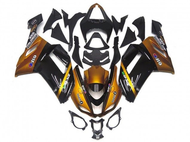 2007-2008 Gold Black Elf Kawasaki ZX6R Motorcycle Fairings