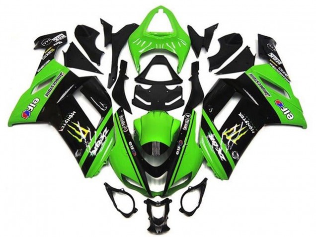 2007-2008 Green Black Monster Elf Kawasaki ZX6R Motorcycle Fairings