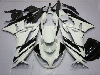 2009-2012 White Glossy Black Stripe Kawasaki ZX6R Motorcycle Fairings