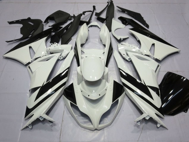 2009-2012 White Glossy Black Stripe Kawasaki ZX6R Motorcycle Fairings