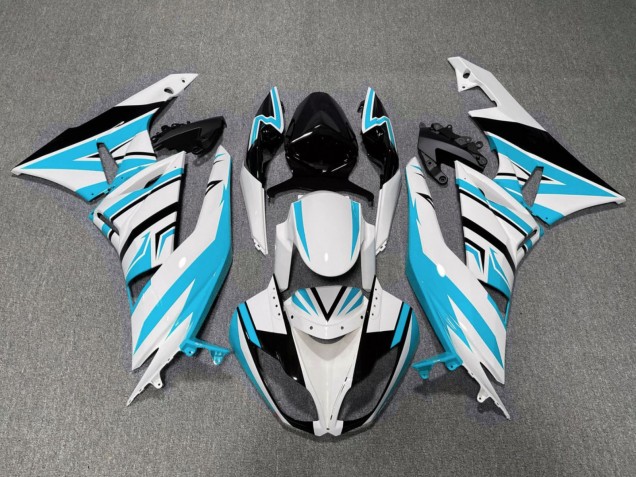 2009-2012 White Light Blue Black Kawasaki ZX6R Motorcycle Fairings