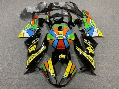 2009-2012 Glossy Black Multicolor Kawasaki ZX6R Motorcycle Fairings