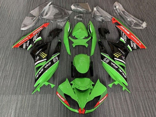 2009-2012 Green Glossy Black Red Yellow Monster Motocard Kawasaki ZX6R Motorcycle Fairings