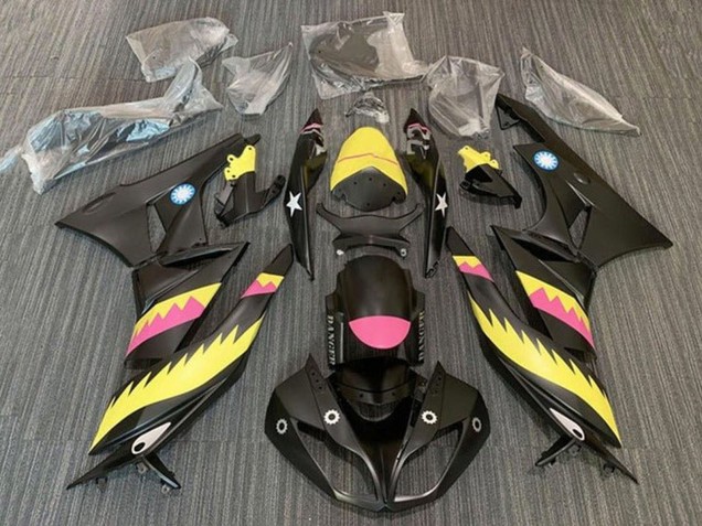 2009-2012 Yellow Pink Matte Black Shark Kawasaki ZX6R Motorcycle Fairings