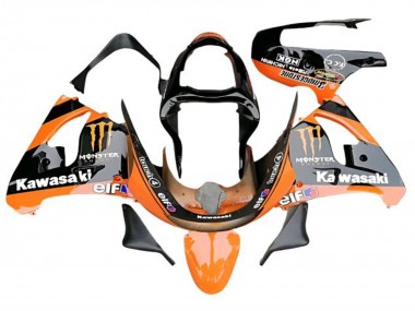 2009-2012 Orange Glossy Black Elf Monster Kawasaki ZX6R Motorcycle Fairings