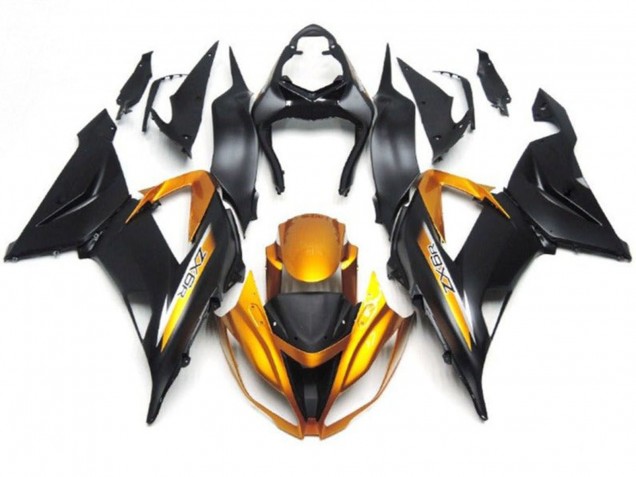 2013-2018 Matte Black Gold Kawasaki ZX6R Motorcycle Fairings