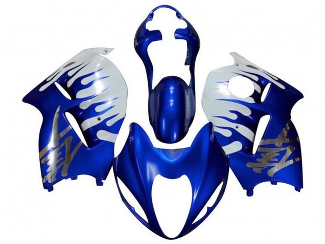1996-2007 White Blue Chrome Flame Suzuki GSXR 1300 Hayabusa Motorcycle Fairings